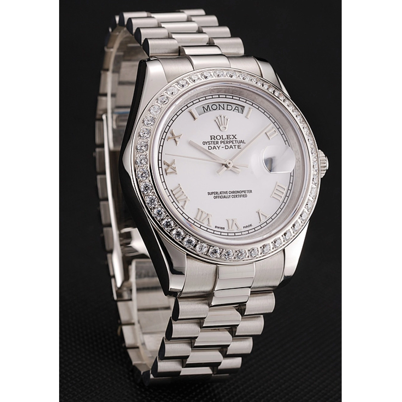 Aaa replica watch Diamond Swiss 1453967 Case Bracelet Rolex Dial White Stainless Day-Date Steel 0528